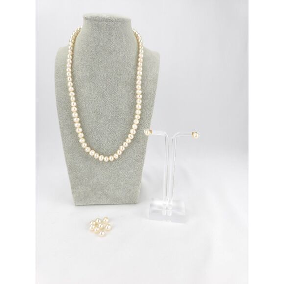 6mm Pearl Necklace & Earring Set w Loose Pearls 10K Gold - Picture 1 of 6